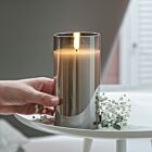 Grey Battery Wax Authentic Flame Candle in Smoked Glass Cylinder, 15cm