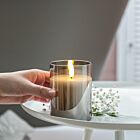 Grey Battery Wax Authentic Flame Candle in Smoked Glass Cylinder, 10cm
