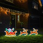 2.2m Outdoor Santa with Sleigh and Reindeer Tinsel Christmas Silhouette, 526 Multi Colour LEDs