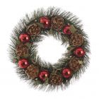 36cm Red Bauble and Pinecone Christmas Wreath