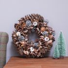 36cm Silver Cone and White Apple Christmas Wreath