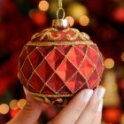 8cm Red Criss Cross Design Glass Christmas Tree Bauble