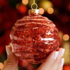 8cm Red Ridged Glass Christmas Tree Bauble