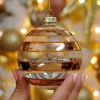 8cm Copper and Clear Stripe Glass Christmas Tree Bauble