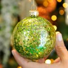 8m Clear with Green Glitter Glass Christmas Tree Bauble