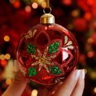 8cm Red Mercury Effect Poinsettia Glass Christmas Tree Bauble