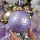 8cm Lilac Geometric Design Glass Christmas Tree Bauble