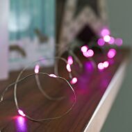 2m Outdoor Battery Silver Wire Fairy Lights, 20 Pink LEDs    