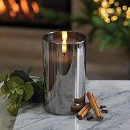 Grey Battery Wax Authentic Flame Candle in Smoked Glass Cylinder, 12.5cm