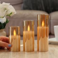 Battery LED Candle in Smoked Amber Glass Cylinder, 3 Pack