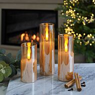 Battery LED Candle in Smoked Amber Glass Cylinder, 3 Pack
