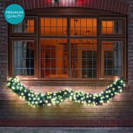 2.7m Outdoor Green Commercial Pre Lit Christmas Garland, ConnectGo® LEDs