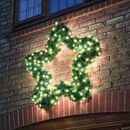 1.2m Outdoor Green Commercial Christmas Pre Lit Star Wreath,  White ConnectGo® LEDs