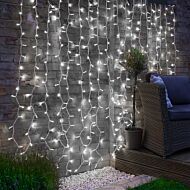 2m x 2.5m Outdoor Curtain Lights, Connectable, 500 LEDs, White Cable