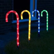 Outdoor Multi Colour Multi Function Candy Cane Christmas Stake Lights, 4 Pack