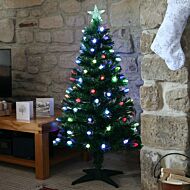 4ft Fibre Optic Christmas Tree with Cone  Decorations, Multi Coloured LEDs