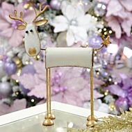 26cm White and Gold Metal Standing Reindeer Decoration