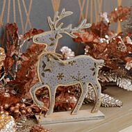 20cm Wooden and Grey Suede Effect Table Top Reindeer Decoration