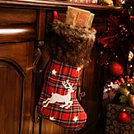49cm Battery Tartan Reindeer LED Christmas Stocking