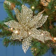 24cm Champagne Gold Glittered Poinsettia Pick Christmas Tree Decoration