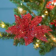 24cm Red Glittered Poinsettia Pick Christmas Tree Decoration