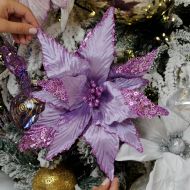 60cm Lilac Glitter Poinsettia Stem Christmas Tree Decoration