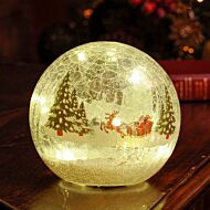 15cm Battery Operated LED Glass Crackle Effect Santa Sleigh Ball