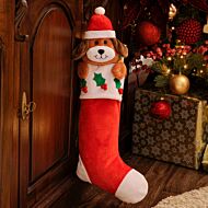 60cm Red and White Dog Design Christmas Stocking