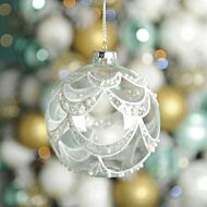 10cm White Scallop Design Glass Christmas Tree Bauble