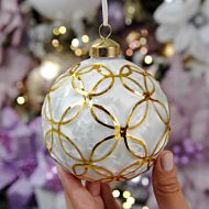 10cm White and Gold Glass Christmas Tree Bauble