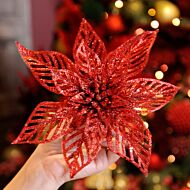 22cm Glitter Clip On Poinsettia Christmas Tree Decoration