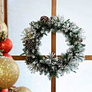 60cm Flocked Christmas Wreath with Cones