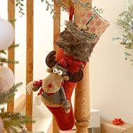 49cm Red Christmas Stocking with Reindeer Design