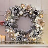 80cm Battery Pre Lit Snow Poinsettia Christmas Wreath