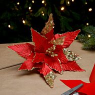 60cm Red Glitter Poinsettia Christmas Tree Decoration, 4 Pack