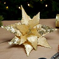 60cm Gold Glitter Poinsettia Christmas Tree Decoration, 4 Pack