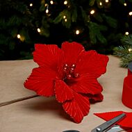 40cm Red Velvet Magnolia Christmas Tree Decoration, 4 Pack