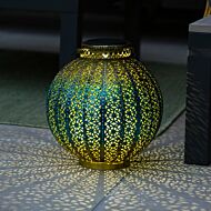 Battery Blue and Gold Moroccan Lantern, White and Colour Changing LEDs
