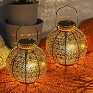 Solar Antique Brass Moroccan Lantern, 2 Pack