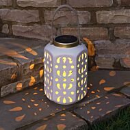 Solar Grey Ceramic Lantern, Warm White LED