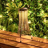 35cm Solar Grey Rattan Style Table Lantern, Warm White LED