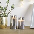 Grey Battery Wax Authentic Flame Candle in Smoked Glass Cylinder, 2 Pack