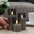 Grey Battery Wax Authentic Flame Candle in Smoked Glass Cylinder, 3 Pack