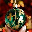8cm  Green Leaf Design Glass Christmas Tree Bauble
