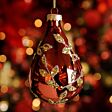 11cm Burgundy with Gold Leaf Glass Christmas Tree Droplet Bauble