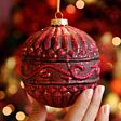 10cm Burgundy Ridged Glass Christmas Tree Bauble