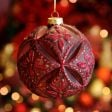 10cm Burgundy Geometric Floral Glass Christmas Tree Bauble