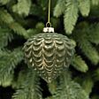 8cm Gold and Green Ridged Glass Christmas Tree Bauble