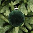 8cm Emerald Green Flocked Glass Christmas Tree Bauble