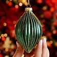 13cm Glitter Ridged Glass Christmas Tree Bauble